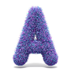 Purple faux fur LETTER A 3D illustration