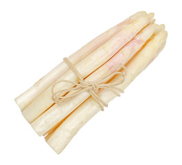 White asparagus shoots bundle, also sparrow grass. Blanched cultivated Asparagus officinalis....