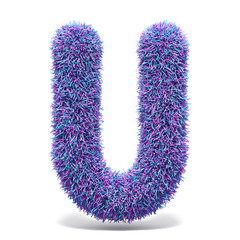 Purple faux fur LETTER U 3D illustration