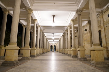 Mill Colonnade (Mlýnská kolonáda) in Carlsbad (Karlovy Vary), Czech Republic at night