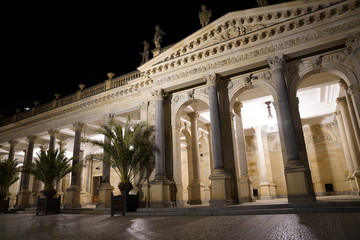 Mill Colonnade (Mlýnská kolonáda) in Carlsbad (Karlovy Vary), Czech Republic at night