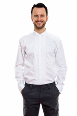 Fototapeta premium Young handsome bearded man doctor