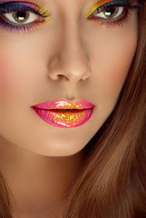 fashion model girl close-up portrait with bright color makeup