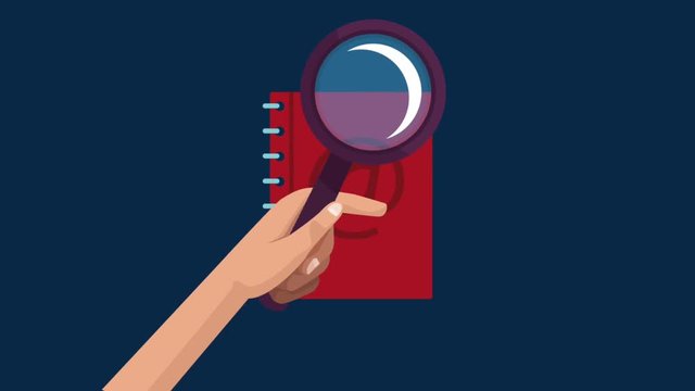 Magnifying glass looking in address book over blue background High Definition colorful animations scenes