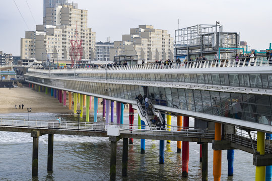 A viewing pier in Scheveningen, The Hague, The Netherlands. April 2018