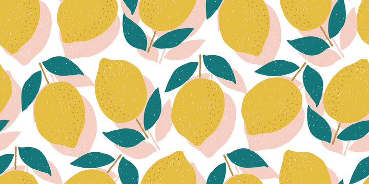 Vector Seamless Lemon Pattern, Summer Fruit Design