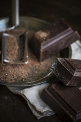 Closeup of dark chocolate bars