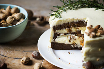 Homemade carrot cake food photography recipe idea