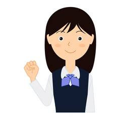 ガッツポーズをするビジネス制服を着た若い女性のイラスト