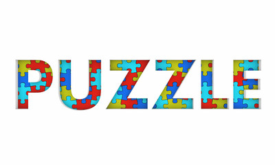 Puzzle Game Complete Picture Word 3d Render Illustration