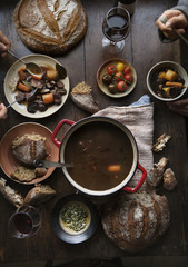 Dinner table with a meat stew food photography recipe idea