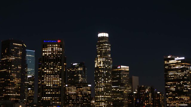 Los Angeles skyline night time lapse - 4k