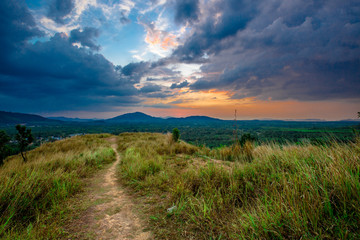 Beautiful Aerial view of Bald mountain or Grass Mountain is locally known as Khao Hua Lon or Phu Khao Ya, Ranong, Thailand