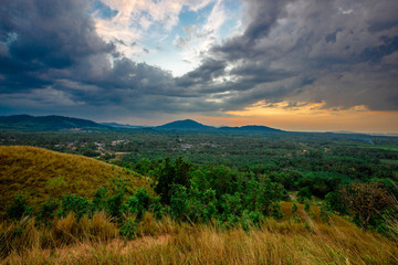 Beautiful Aerial view of Bald mountain or Grass Mountain is locally known as Khao Hua Lon or Phu Khao Ya, Ranong, Thailand