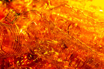 Bottle. Industrial production of plastic pet bottles. Factory line for manufacturing polyethylene bottles. Transparent food packaging.