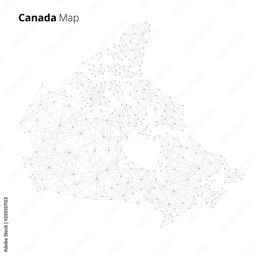 Wall mural canada map illustration in blockchain technology network style isolated on white background