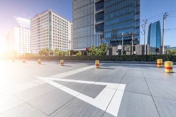 Empty floor with modern business office building 