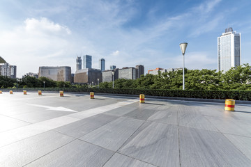 Empty floor with modern business office building 