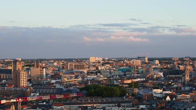 City Center Skyline at sunset, elevated view, Antwerp, Belgium
