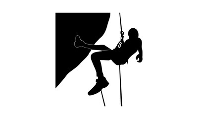 picture the silhouette of a male climber with the help of a rope