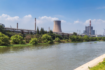 large steel factory,cooling tower at an industrial enterprise, north china