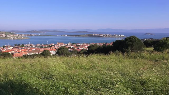 Beautiful panoramic view of the sea coast and the islands near Ayvalik city, Turkey