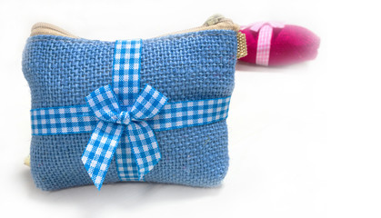 Blue coin bag made of cotton