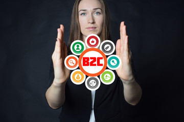 A businessman shows an inscription:B2C