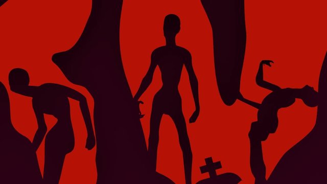 Horror word and silhouettes of the zombies on them. Halloween theme background