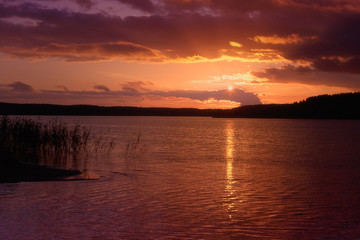 Beautiful sunset on the lake
