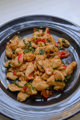 Spicy Chicken with basil and asian ingredient in Thai style