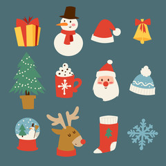 Christmas icons vector symbols for greeting card winter new year celebration design.