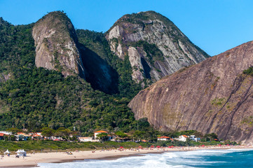 View from the top of Costao de Itacotiara (Itacoatiara rock) to Itacoatiara beach, at Niteroi, Rio de Janeiro, RJ, Brazil