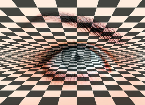 Fototapeta Abstract Hypnosis checkered background with girl eye