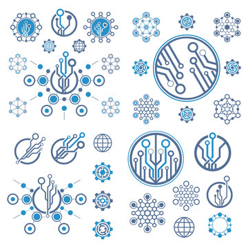 Set of abstract electronic circuit logo template. Technology symbol.