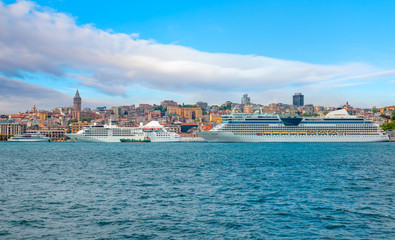 Fototapeta na wymiar Luxury cruise ship in Bosporus - Istanbul, Turkey