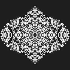 Oriental white pattern with arabesques and floral elements. Traditional classic ornament. Vintage pattern with arabesques