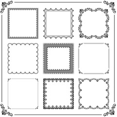Vintage set of elements. Different square elements for decoration and design frames, cards, menus, backgrounds and monograms. Classic patterns. Set of vintage patterns