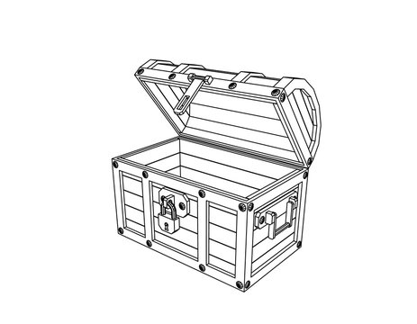 Empty wooden chest. Vector outline illustration.