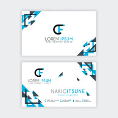 Simple Business Card with initial letter CF rounded edges with a blue and gray corner decoration.