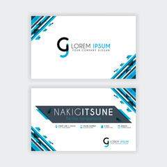 Simple Business Card with initial letter CJ rounded edges with a blue and gray corner decoration.