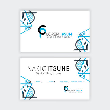 Simple Business Card with initial letter CP rounded edges with a blue and gray corner decoration.