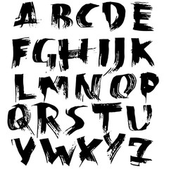 Grunge distress font. Modern dry brush ink letters. Handwritten alphabet. Vector illustration.