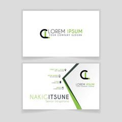 Simple Business Card with initial letter CL rounded edges with green accents as decoration.
