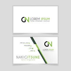 Simple Business Card with initial letter CN rounded edges with green accents as decoration.