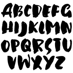 Grunge distress font. Modern dry brush ink letters. Handwritten alphabet. Vector illustration.