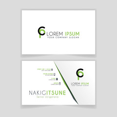 Simple Business Card with initial letter CP rounded edges with green accents as decoration.