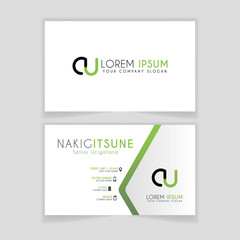Simple Business Card with initial letter CU rounded edges with green accents as decoration.