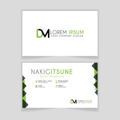 Naklejka premium Simple Business Card with initial letter DM rounded edges with green accents as decoration.