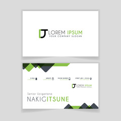 Simple Business Card with initial letter DT rounded edges with green accents as decoration.
